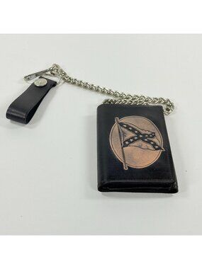 LeBaron Branding Southern Flag Black Leather Chain Wallet Trifold Original Box